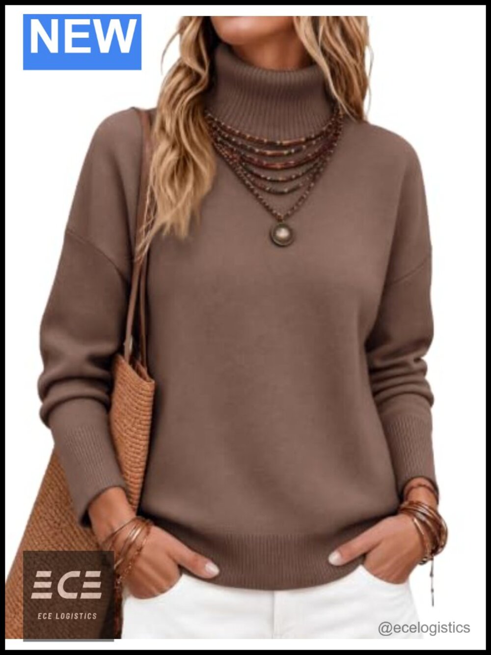 Turtleneck Sweater Chunky Knit Pullover Oversized High Low Hem